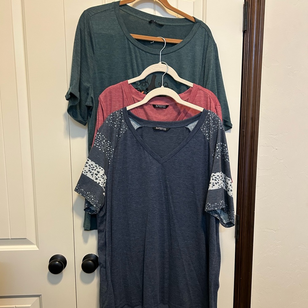 Lot of Three BloomChic T-Shirts - Green, burgundy, and blue